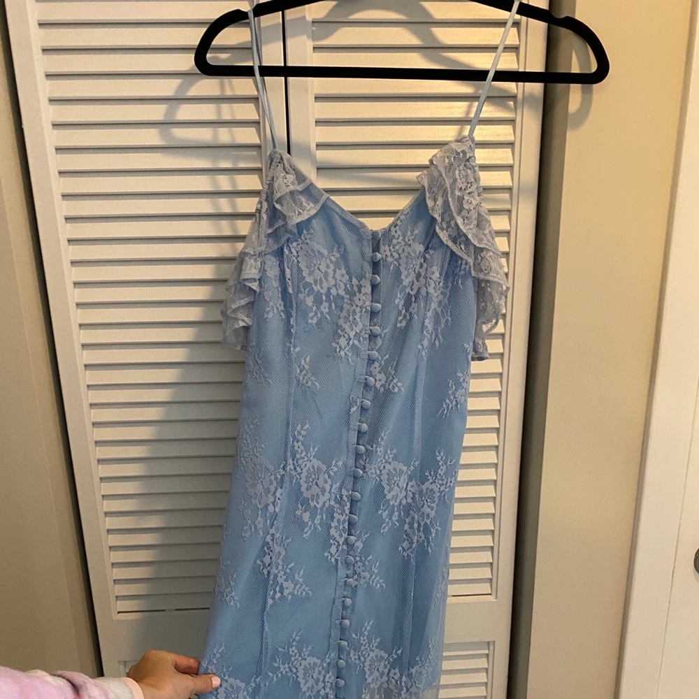 Blue midi lace off the shoulder dress